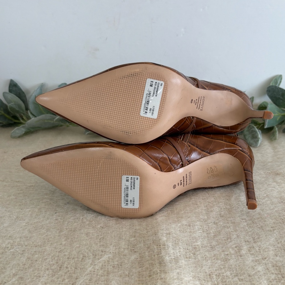 Schutz Croc heeled boots women size 8.5 brown - Picture 8 of 10
